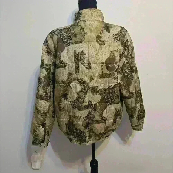 100% Silk Tan Leopard Abstract Anna & Frank Bomber Jacket Size Medium Vintage - Picture 6 of 11
